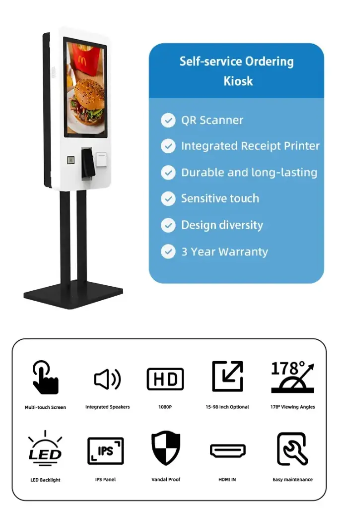 Kiosco de Autoservicio desde 21.5" Pulgadas para Pared, Terminal Inteligente POS para Restaurant o Cafeteria