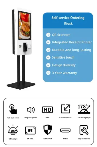 Kiosco de Autoservicio desde 21.5" Pulgadas para Pared, Terminal Inteligente POS para Restaurant o Cafeteria
